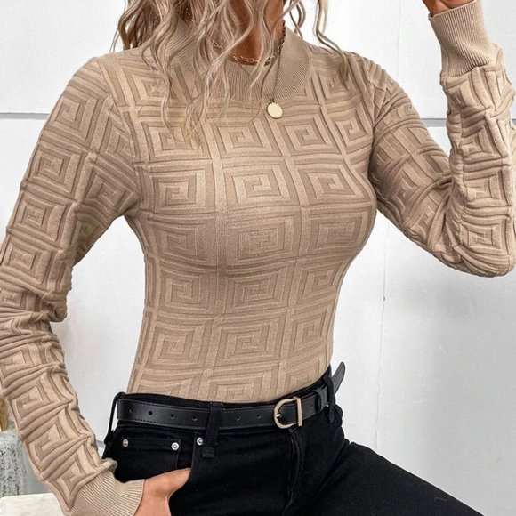 Tan Celeb Syle design long sleeved knit Sweater top tan - Picture 4 of 5